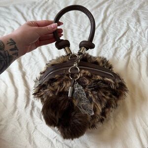 Y2K Ed Hardy Faux Fur Leopard Print Handbag